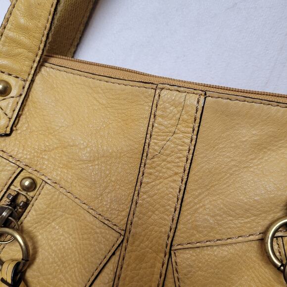 Fossil yellow mustard pebbled leather satchel bag shoulder purse - Picture 4 of 13